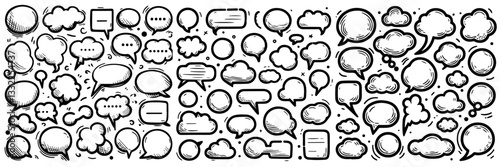 large collection of hand drawn comic speech and thought bubbles vector set