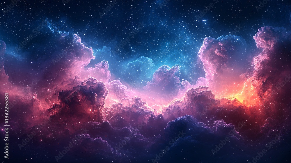 Colorful Cosmic Clouds in Vast Night Sky with Stars and Celestial Patterns for Scenic Backgrounds