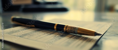 Wallpaper Mural A sleek pen rests on a document, suggesting readiness and professionalism, its golden accents hinting at prestige and importance. Torontodigital.ca