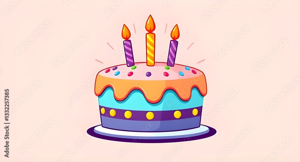 Colorful Birthday Cake Illustration with Candles and Sprinkles Colorful Birthday Cake Illustration with Candles and Sprinkles