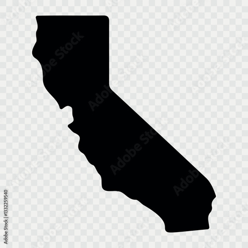 California Map Black, State Border, United States, US America, Transparent Isolated, Variations. High detailed vector map - California. Vector icon. Color set