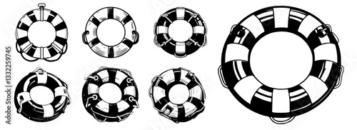 lifebuoy ring icons in various classic designs
