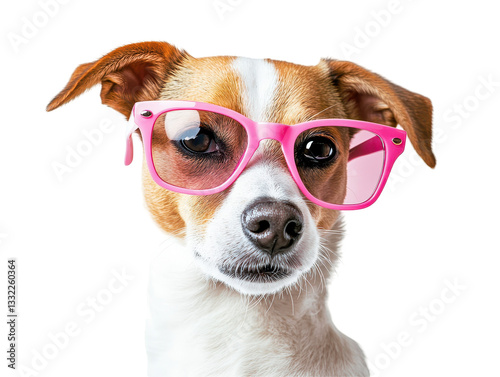 Isolated dog with glasses