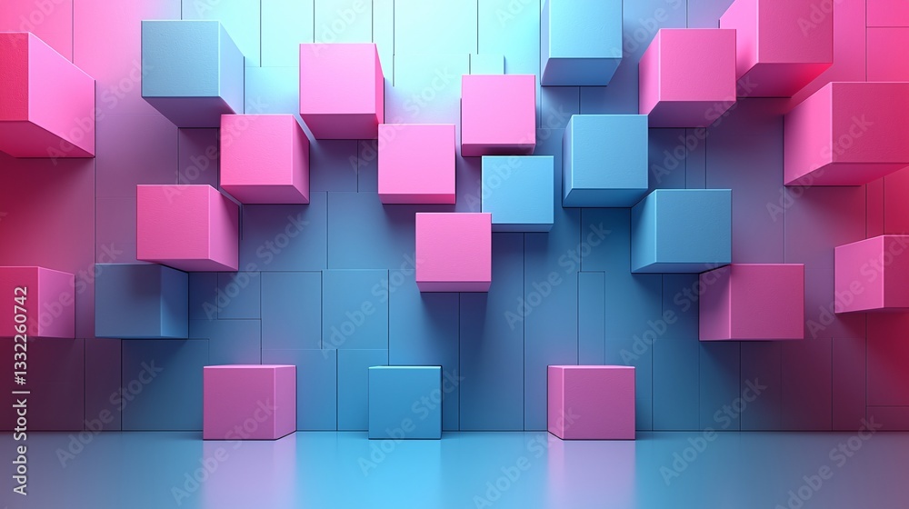 Colorful 3D Cubes in Pink and Blue Gradient Setting Creative Background for Digital and Print Projects Colorful 3D Cubes in Pink and Blue Gradient Setting Creative Background for Digital and Print Projects