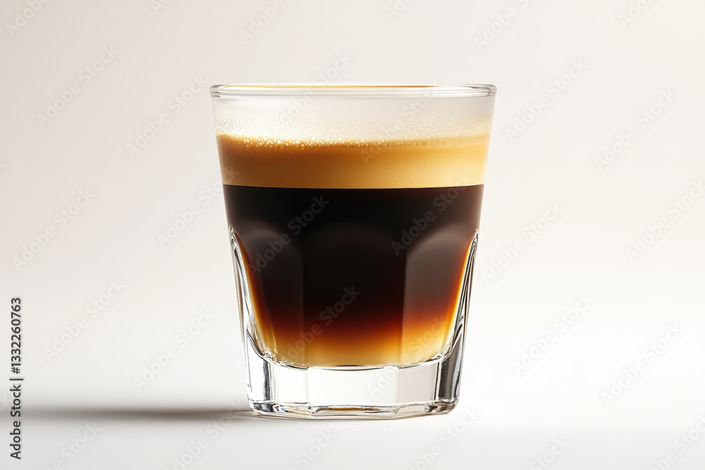 A glass filled with coffee on a white background. A glass filled with coffee on a white background.