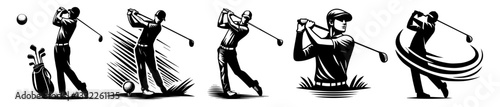 golf swing illustration set with energetic poses and motion elements vector