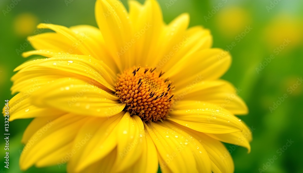 Vibrant Yellow Flower Dew Drops Macro Photography Vibrant Yellow Flower Dew Drops Macro Photography