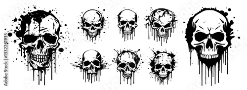 skull dripping ink illustrations vector black shape silhouette
