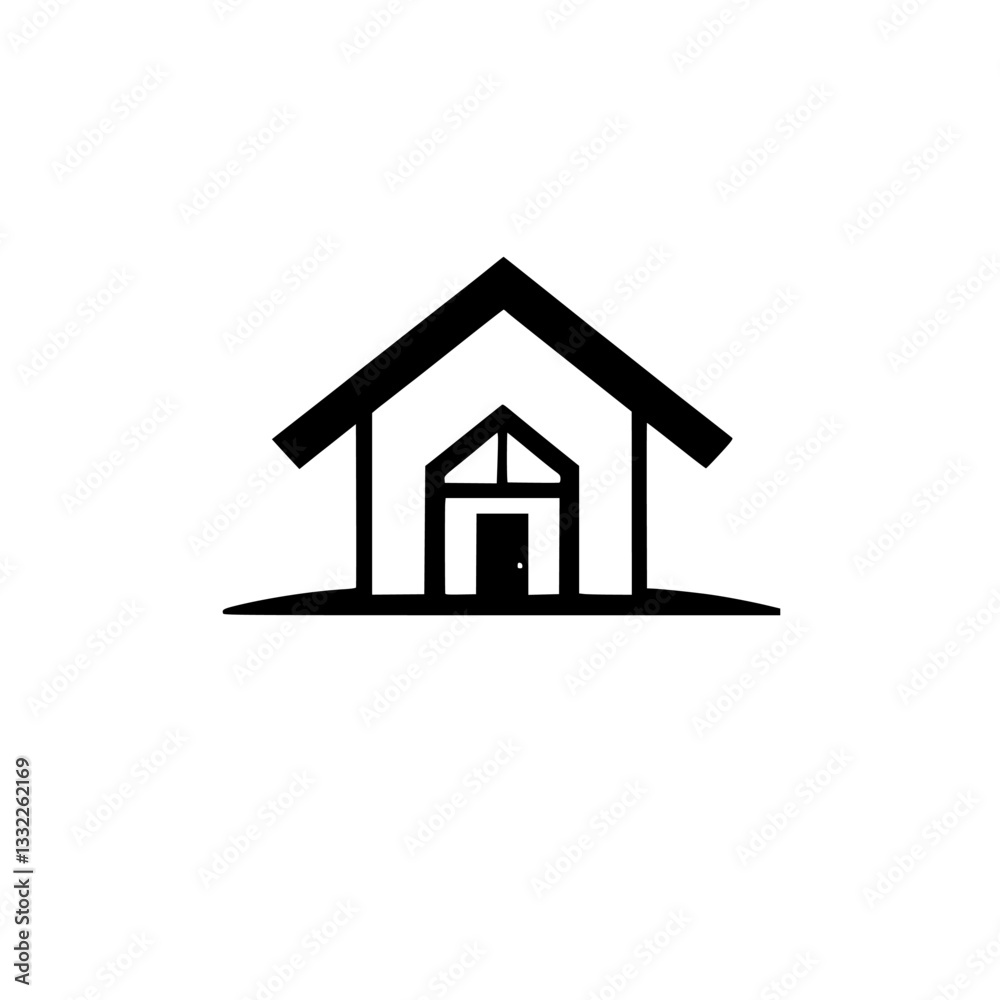 Simple Minimalist Black and White House Icon Against a Clean White Background, Geometric Design for Real Estate or Home-Related Concepts. Simple Minimalist Black and White House Icon Against a Clean White Background, Geometric Design for Real Estate or Home-Related Concepts.