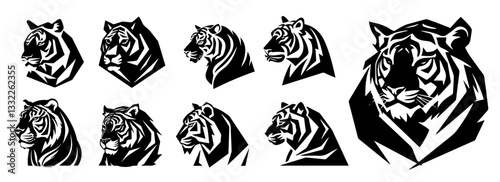 tiger head illustrations vector black shape silhouette