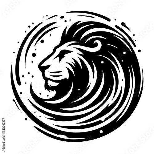majestic lion head circular design vector black shape silhouette