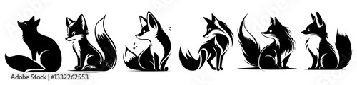 elegant fox silhouettes collection vector black shape silhouette