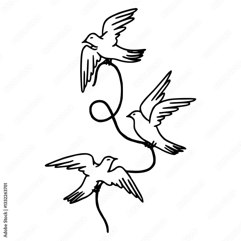 Obraz premium three flying birds with swirling line vector