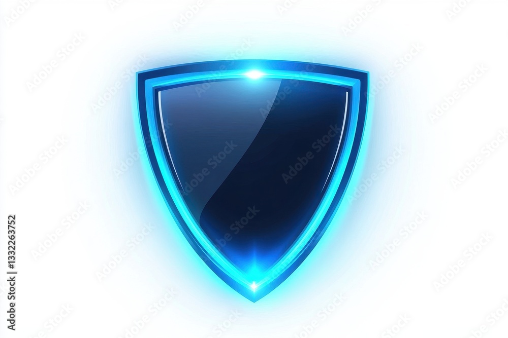 Glossy Blue Shield Icon with Glowing Edges for Protection Concepts Glossy Blue Shield Icon with Glowing Edges for Protection Concepts