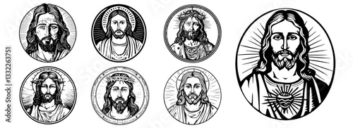 jesus christ sacred heart portraits vector black shape silhouette