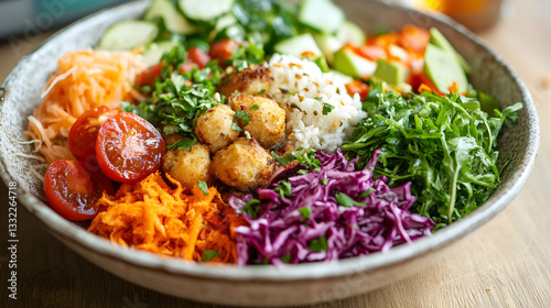 un plato de comida saludable con vegetales y carne o pescado proteina y ensalada bienestar de cuerpo alimentacion sana y equilibrada