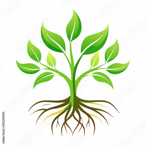 dynamic plant roots extending into abstract lines