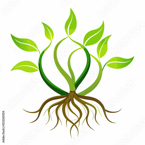 dynamic plant roots extending into abstract lines