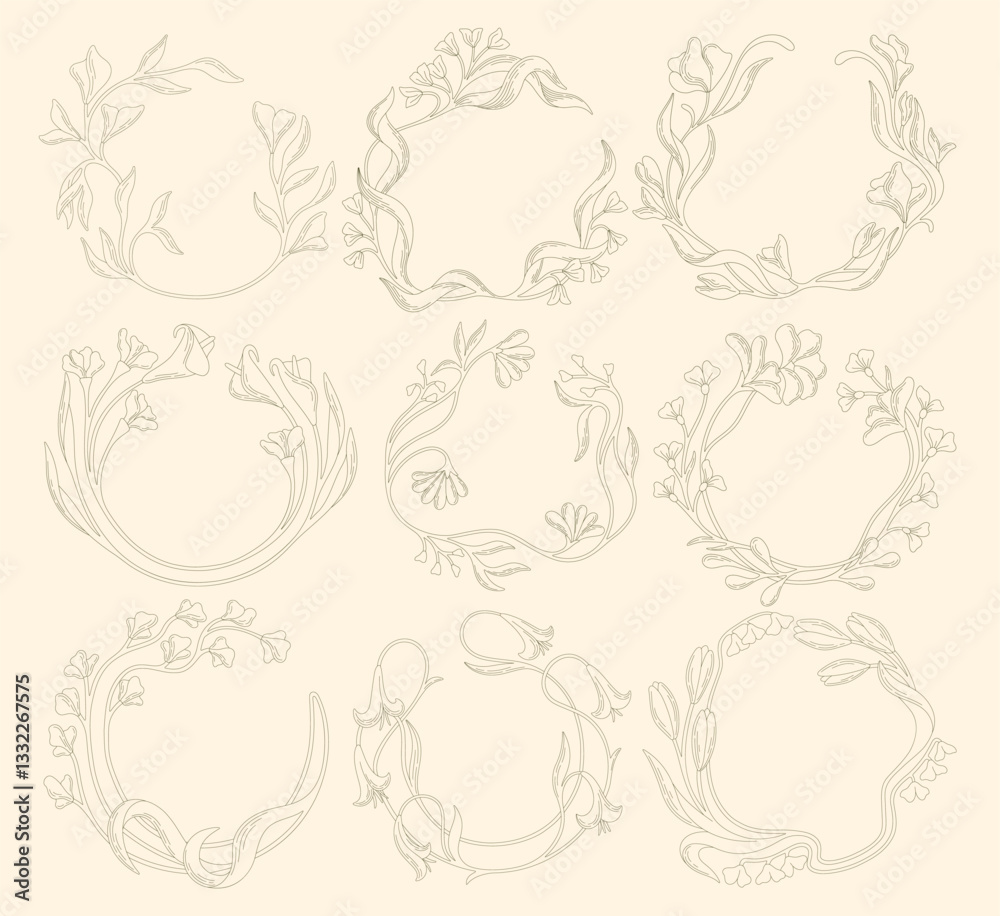 Art Nouveau floral frames. Decorative element. Vector. Art Nouveau floral frames. Decorative element. Vector.