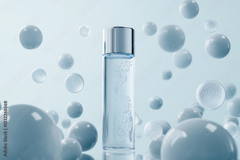 A luxury plasma-activated skincare bottle, displayed in a high-end med-spa with AI-driven beauty enhancements floating in soft ambient lighting A luxury plasma-activated skincare bottle, displayed in a high-end med-spa with AI-driven beauty enhancements floating in soft ambient lighting