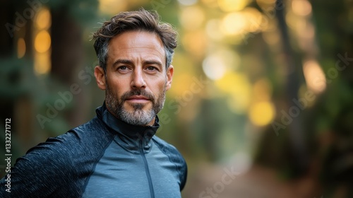 Confident Middle-Aged Man in Autumnal Forest Setting