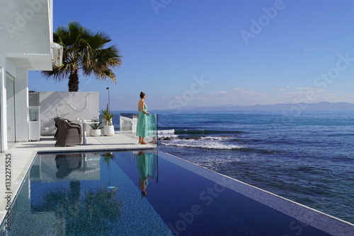 Interiror design details at a luxury beach villa by the Mediterranean Ocean