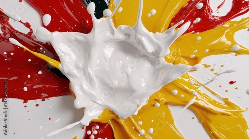 This image showcases a beautiful explosion of paint on a surface, symbolizing the artistic chaos and fluidity inherent in the creative process, evoking a sense of wonder and exploration.