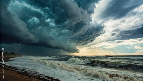 Wallpaper Mural A dramatic seascape featuring turbulent waves and ominous storm clouds, highlighting the power and beauty of nature. Torontodigital.ca