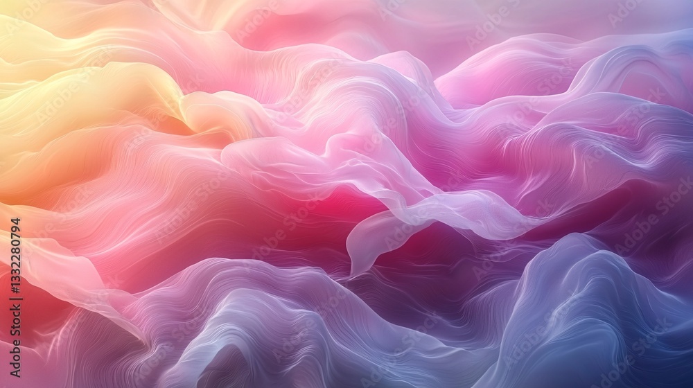 Fototapeta premium Soft Swirls of Colorful Fabric Textures Flowing in Abstract Motion with Gentle Light Reflection