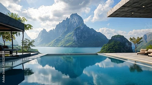 Luxury Villa with Infinity Pool Overlooking Majestic Mountain Scenery and Tranquil Lake