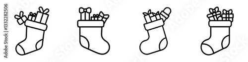 christmas stocking with gifts icon, christmas stocking with gifts line art - simple line art of christmas stocking with gifts, perfect for christmas stocking with gifts logos and icons