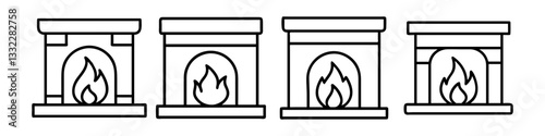 fireplace with fire icon, fireplace with fire line art - simple line art of fireplace with fire, perfect for fireplace with fire logos and icons