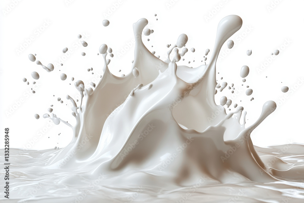 Milk splashing on a white background capturing a dynamic and clean moment. Milk splashing on a white background capturing a dynamic and clean moment.