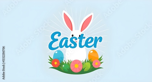 Adorable Easter Bunny with Colorful Eggs in Spring Grass - Easter Celebration Scene