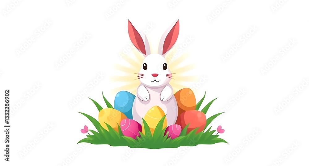 Easter Bunny with Colorful Eggs - Cute Easter Illustration