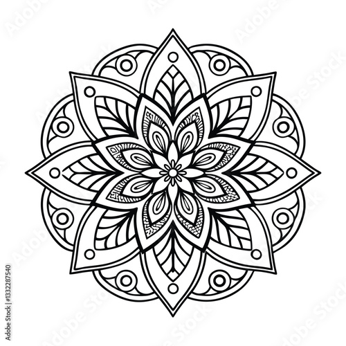 Pattern in the form of a mandala. Henna tattoo mandala. Mehndi style. Decorative pattern in oriental style. Coloring book page.