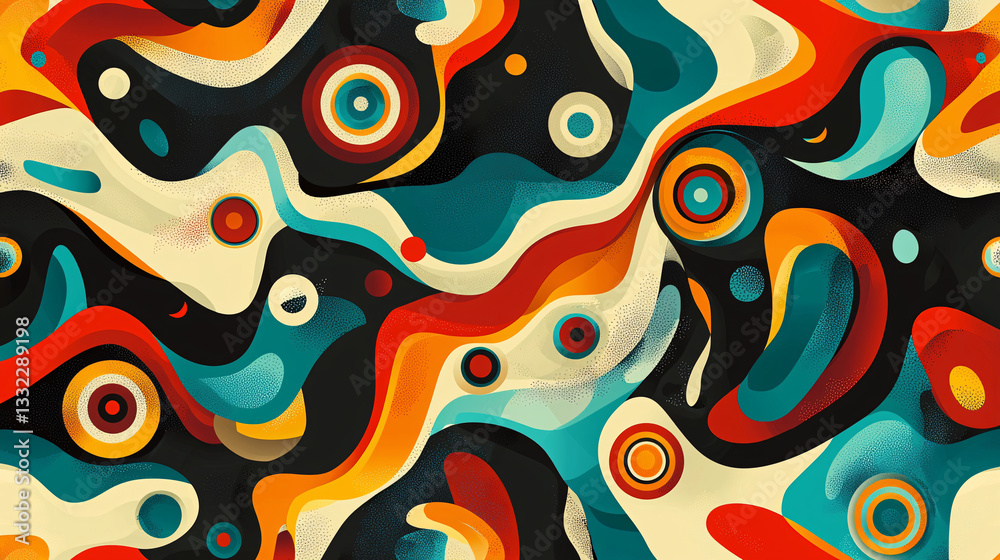 Abstract Colorful Swirls and Circles Retro Style Digital Art Abstract Colorful Swirls and Circles Retro Style Digital Art