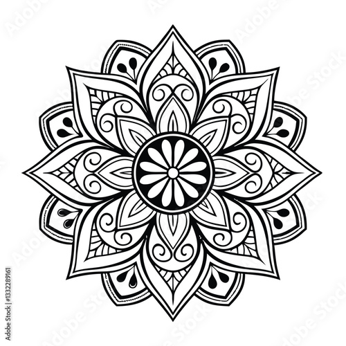 Pattern in the form of a mandala. Henna tattoo mandala. Mehndi style. Decorative pattern in oriental style. Coloring book page.