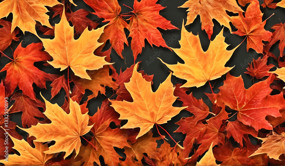 Autumnal vibrant orange maple leaves background