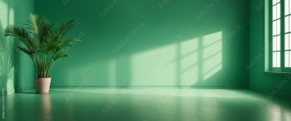 The wall. green color gradient studio background for product presentation