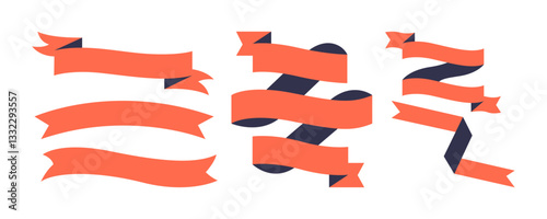 Five orange ribbons with blue outlines on a white background.