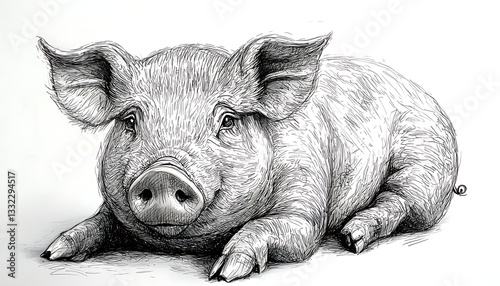 Wallpaper Mural Cute Pig Drawing, White Background Torontodigital.ca