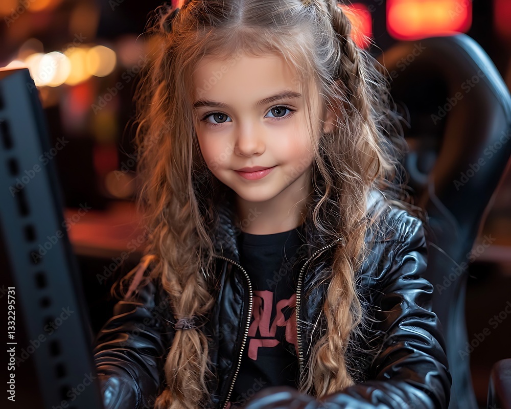 Fototapeta premium Girl gaming PC cafe night portrait
