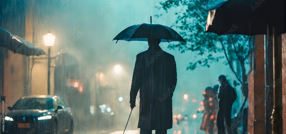 People walking under umbrella during heavy rain