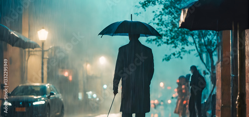 Obraz na płótnie People walking under umbrella during heavy rain w salonie