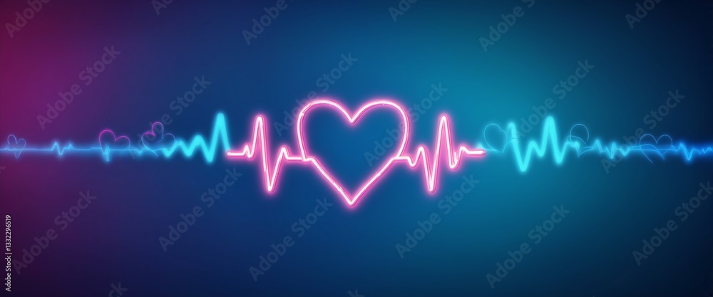digital heart beat with a glowing neon effect, symbolizing life, health, technology, love, rhythm