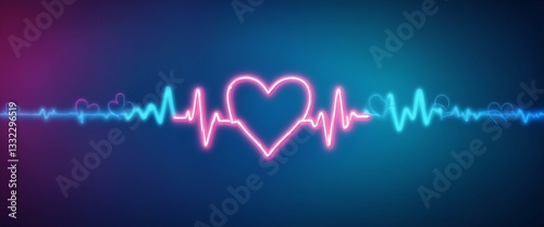 Obraz na płótnie digital heart beat with a glowing neon effect, symbolizing life, health, technology, love, rhythm w salonie