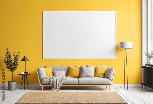 Obraz na płótnie Design interior with mockup frame w salonie