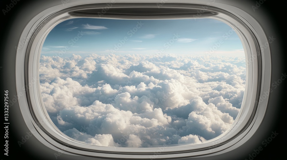 Airplane window view sky boarding experience travel on board serene environment aerial perspective Airplane window view sky boarding experience travel on board serene environment aerial perspective
