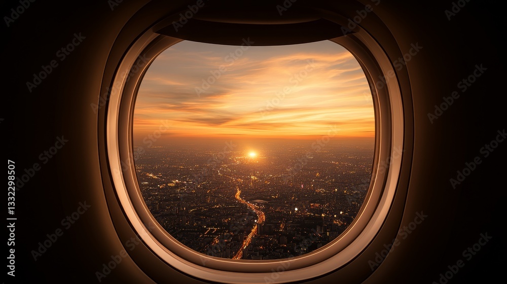 Boarding an airplane at sunset window view travel experience aerial perspective dreamy sky atmosphere Boarding an airplane at sunset window view travel experience aerial perspective dreamy sky atmosphere